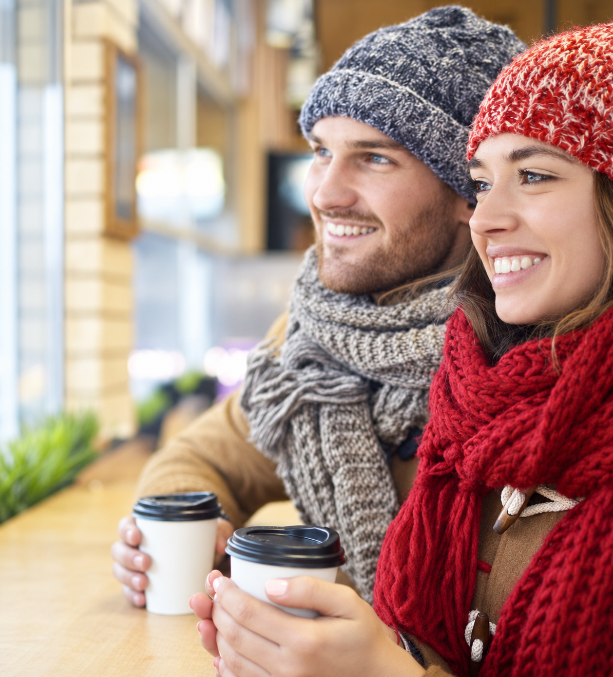 Smiling couple enjoying a winter day