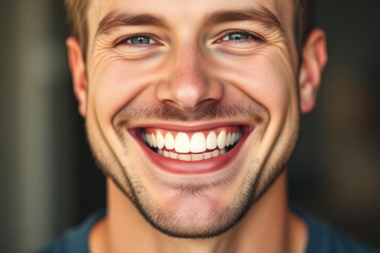 Hollywood Smile Hamilton, close-up of a bright, perfectly aligned white smile achieved with porcelain veneers, professional whitening, and gum contouring at Charlton Dentistry.